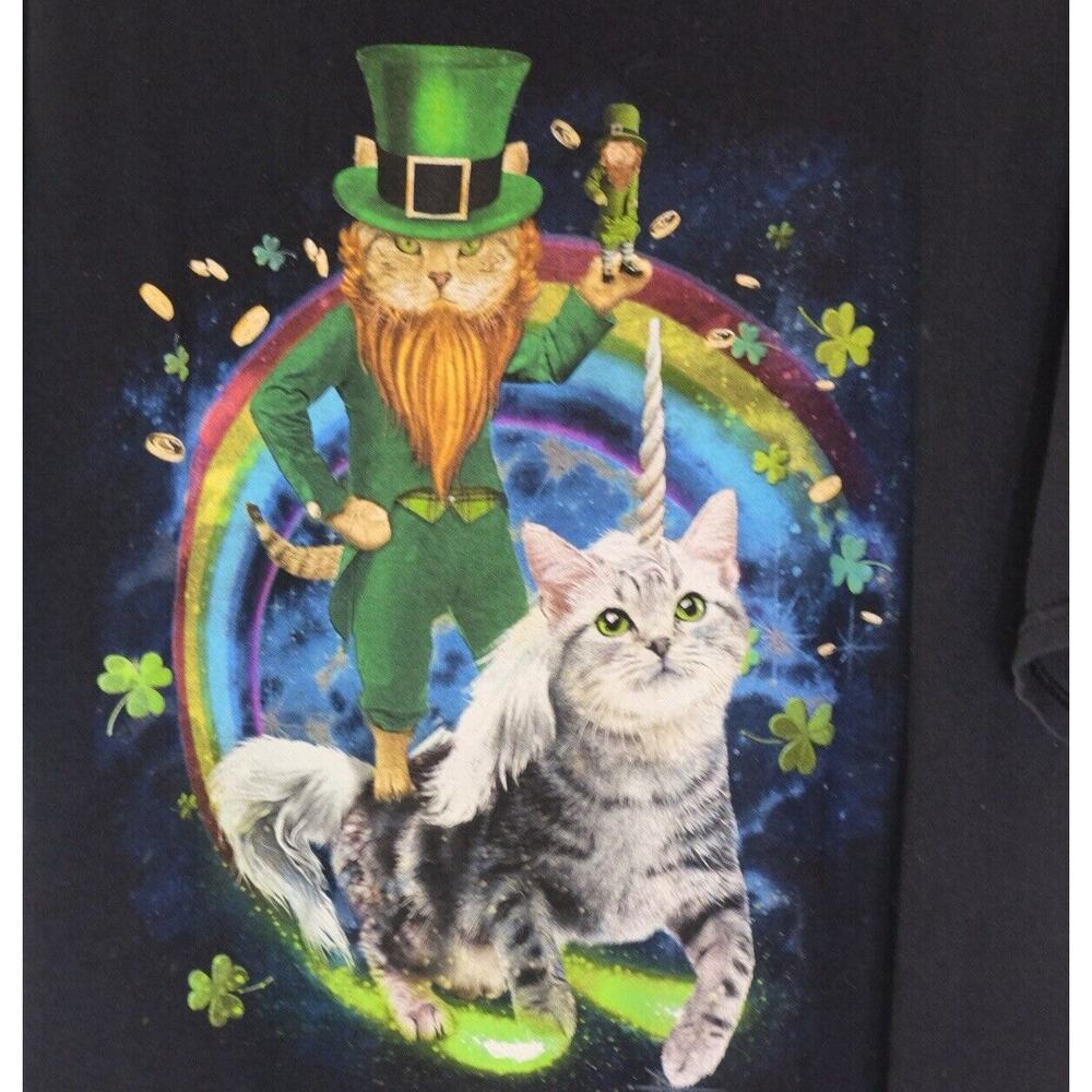 Cat Leprechaun Unicorn Graphic T Shirt St Patricks Day Fruit of the Loom XL
